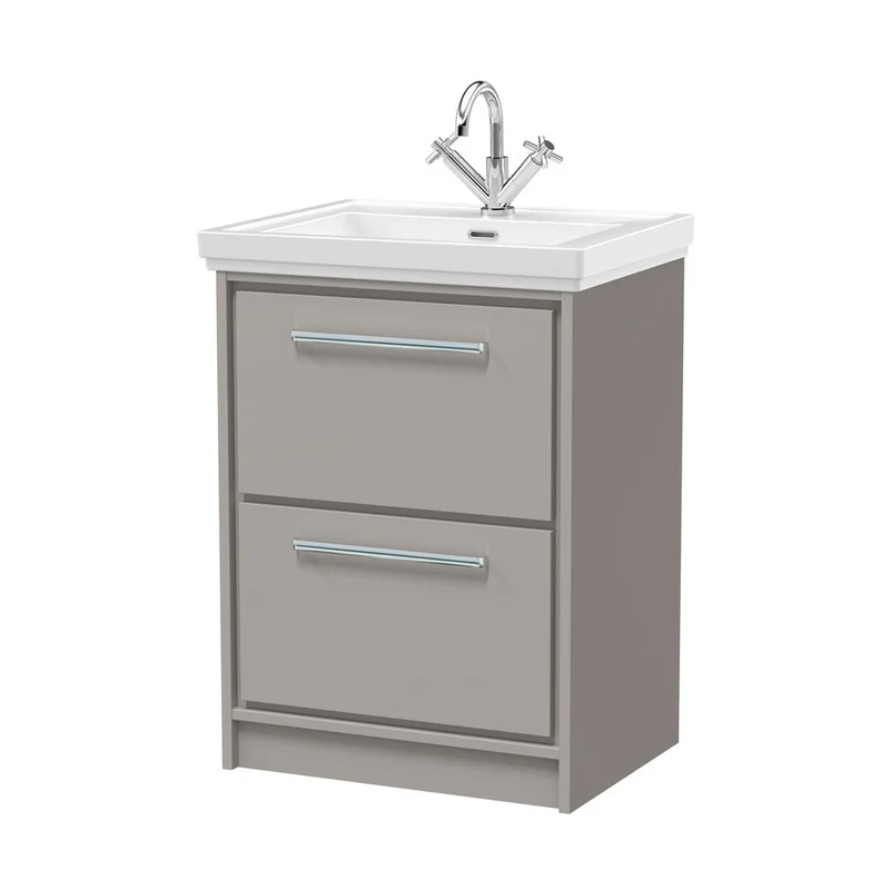 Hudson Reed Lille 600mm Floor Standing 2-drawer Vanity With Basin - 1 Tap Hole Contemp Pebble Grey Fireclay,MFC Smooth Matt 866x630x471mm
