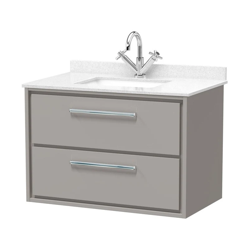 Hudson Reed Lille 800mm Wall Hung 2-drawer Vanity With Marble Worktop Basin Contemp Pebble Grey MFC Smooth Matt,vitreous China 617x820x470mm