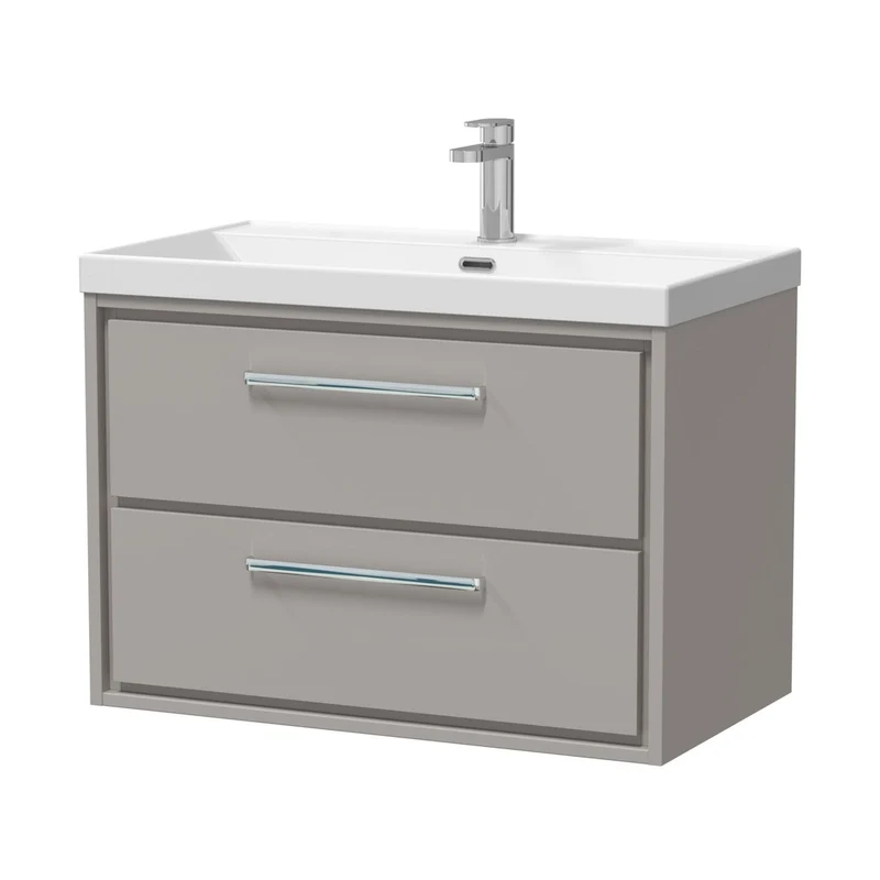 Hudson Reed Lille 800mm Wall Hung 2-drawer Vanity With Basin - 1 Tap Hole Contemp Pebble Grey MFC Smooth Matt,vitreous China 539x810x460mm