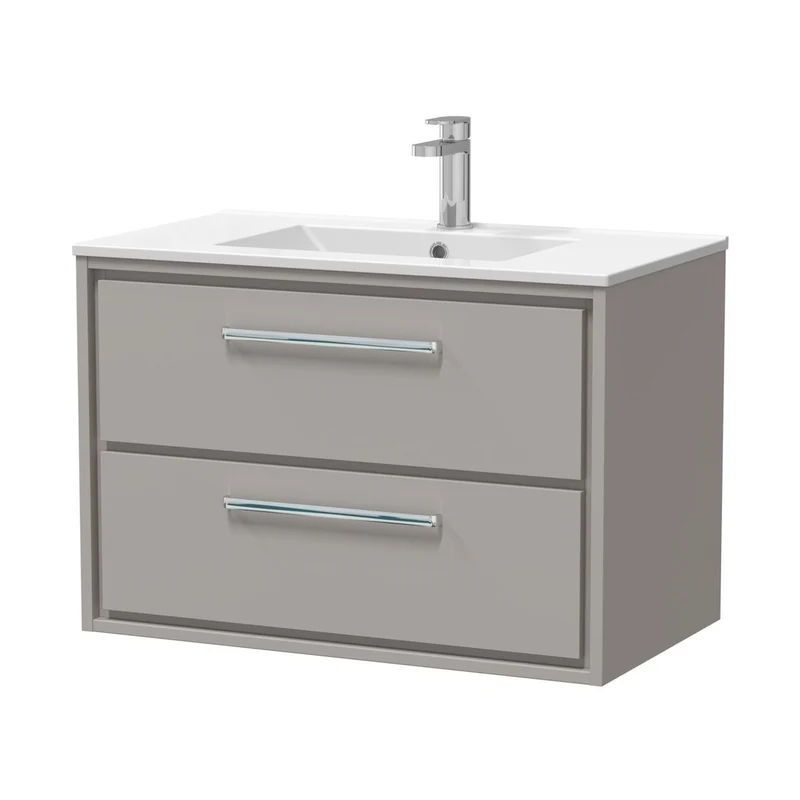 Hudson Reed Lille 800mm Wall Hung 2-drawer Vanity With Basin - 1 Tap Hole Contemp Pebble Grey MFC Smooth Matt,vitreous China 539x805x460mm