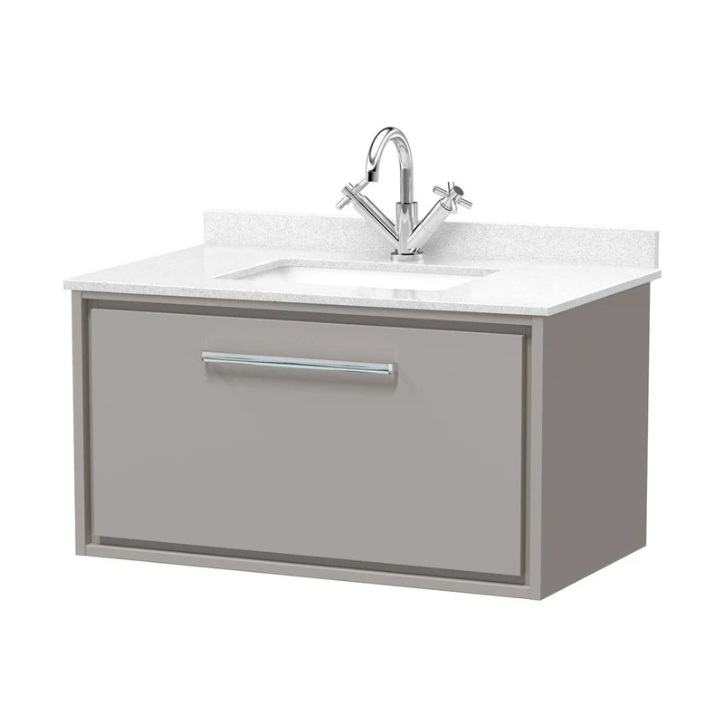 Hudson Reed Lille 800mm Wall Hung Single Drawer Vanity With Marble Worktop Basin Contemp Pebble Grey MFC Smooth Matt,vitreous China 509x820x470mm