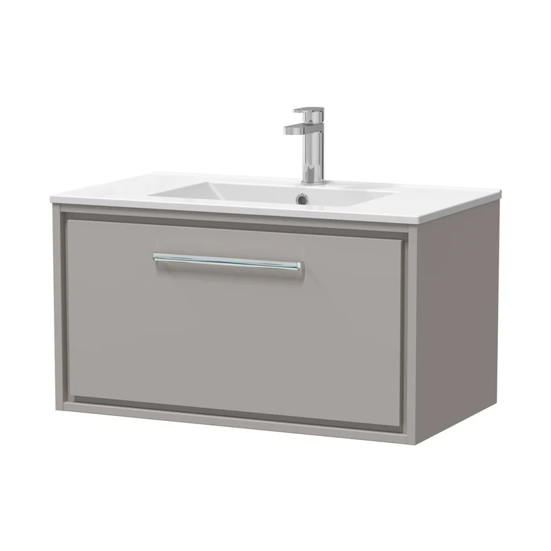 Hudson Reed Lille 800mm Single Drawer Vanity With Basin - 1 Tap Hole Contemp Pebble Grey MFC Smooth Matt,vitreous China 449x805x460mm