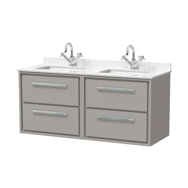 Hudson Reed Lille 1200mm Wall Hung 4-drawer Vanity With Marble Worktop Basin Contemp Pebble Grey MFC Smooth Matt,vitreous China 617x1220x470mm