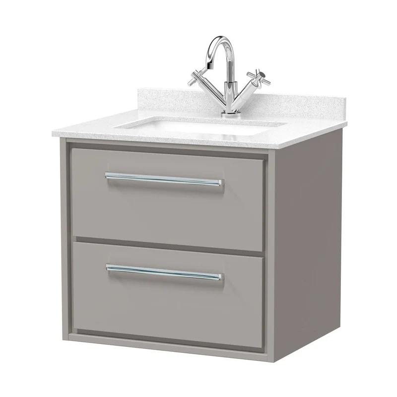 Hudson Reed Lille 600mm Wall Hung 2-drawer Vanity With Marble Worktop Basin Contemp Pebble Grey MFC Smooth Matt,vitreous China 617x620x470mm