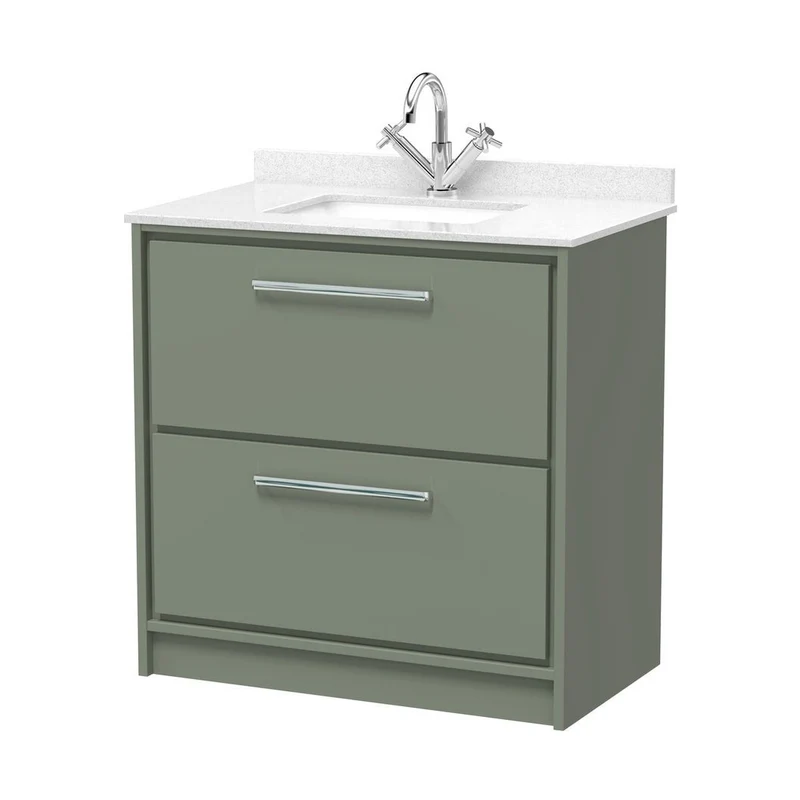Hudson Reed Lille 800mm Floor Standing 2-drawer Vanity With Marble Worktop Basin Contemp Fern Green MFC Smooth Matt,vitreous China 878x820x470mm