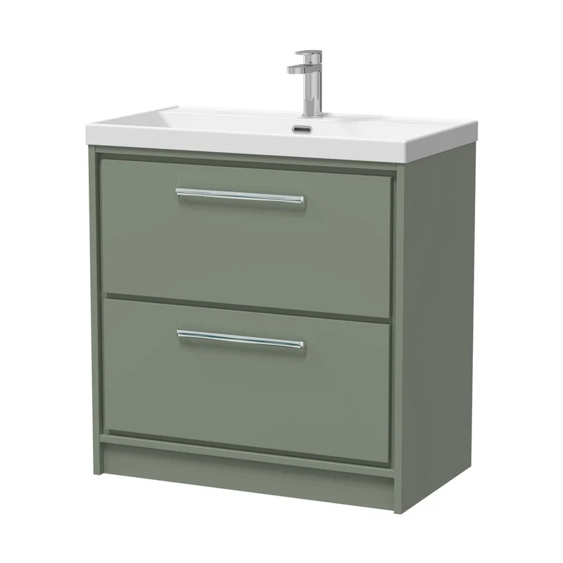 Hudson Reed Lille 800mm Floor Standing 2-drawer Vanity With Basin - 1 Tap Hole Contemp Fern Green MFC Smooth Matt,vitreous China 850x810x460mm