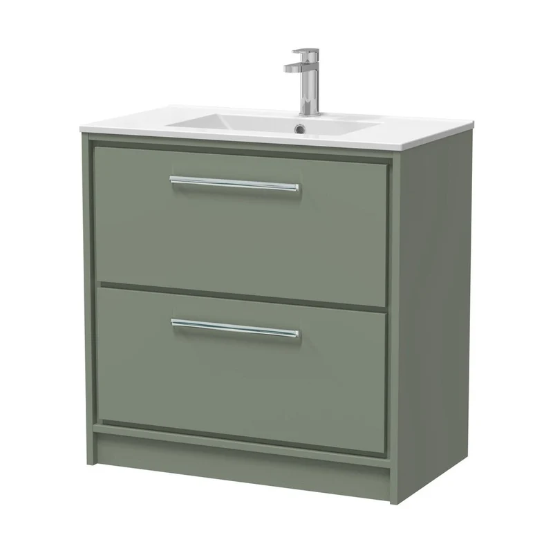 Hudson Reed Lille 800mm Floor Standing 2-drawer Vanity With Basin - 1 Tap Hole Contemp Fern Green MFC Smooth Matt,vitreous China 818x805x460mm