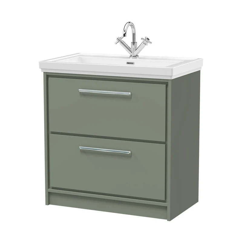 Hudson Reed Lille 800mm Floor Standing 2-drawer Vanity With Basin - 1 Tap Hole Contemp Fern Green Fireclay,MFC Smooth Matt 867x830x471mm