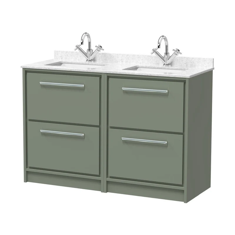 Hudson Reed Lille 1200mm Floor Standing 4-drawer Vanity With Marble Worktop Basin Contemp Fern Green MFC Smooth Matt,vitreous China 878x1220x470mm