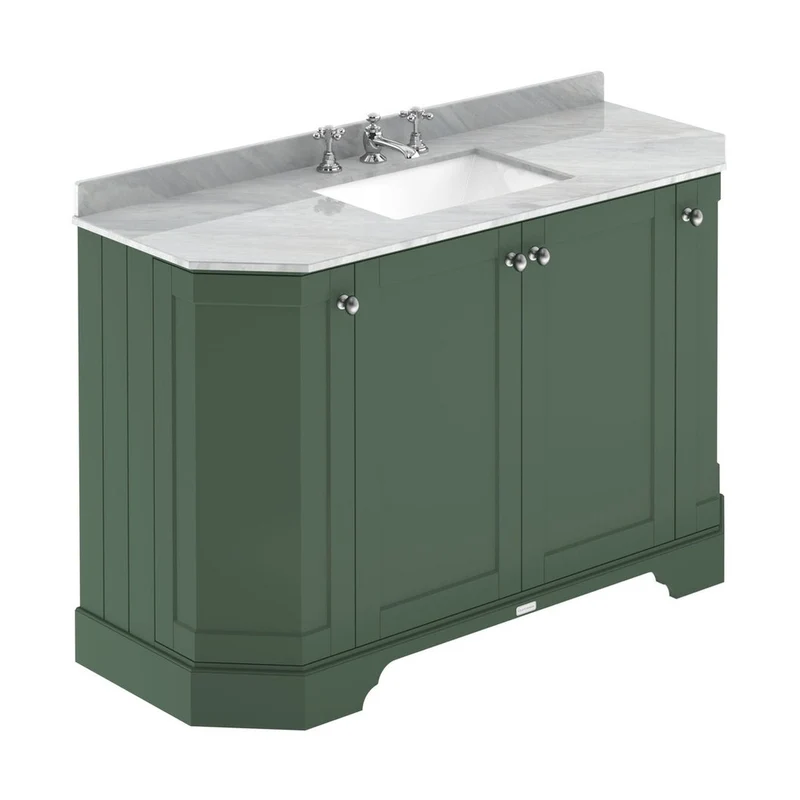 Hudson Reed Old London 1200mm 4-door Angled Unit & Marble Top 3th Trad Hunter Green MDF Vinyl Smooth Matt 888x1236x470mm - LOF857