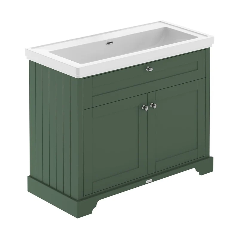 Hudson Reed Old London 1000mm 2-door Unit & Classic Fireclay Basin 0th Trad Hunter Green Fireclay,MDF Vinyl Smooth Matt 867x1020x470mm