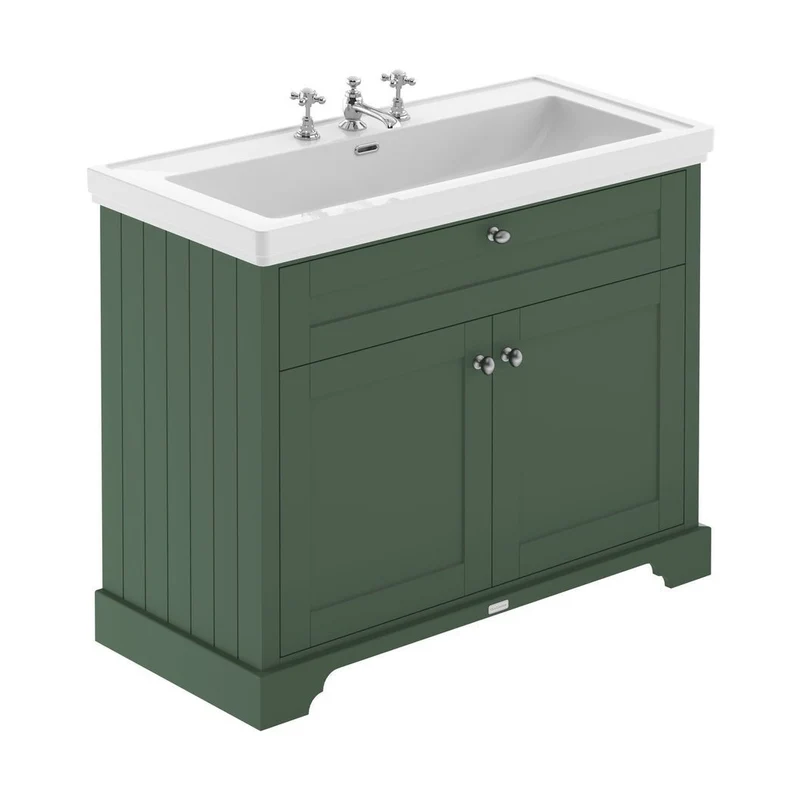 Hudson Reed Old London 1000mm 2-door Unit & Classic Fireclay Basin 3th Trad Hunter Green Fireclay,MDF Vinyl Smooth Matt 867x1030x470mm