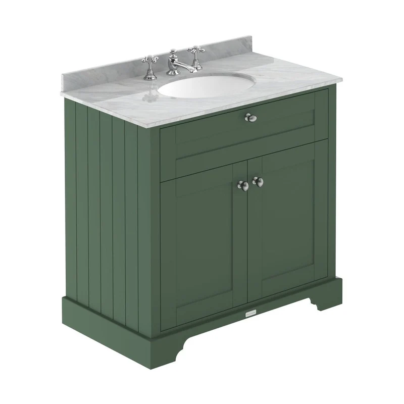 Hudson Reed Old London 800mm Cabinet & Marble Top (3th) Trad Hunter Green MDF Vinyl Smooth Matt 886x820x470mm - LOF832
