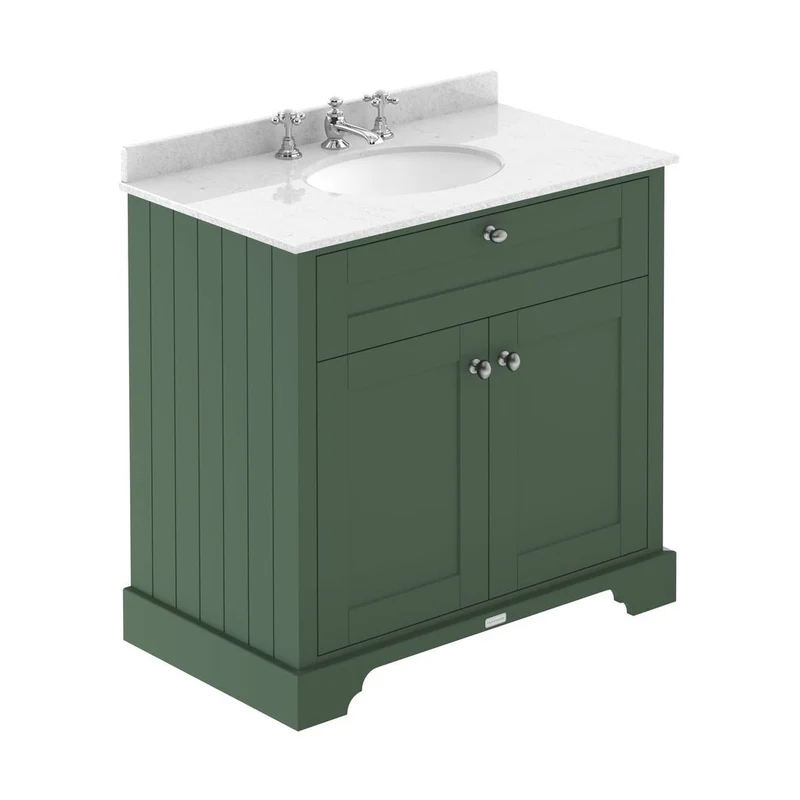 Hudson Reed Old London 800mm Cabinet & Marble Top (3th) Trad Hunter Green MDF Vinyl Smooth Matt 886x820x470mm - LOF831