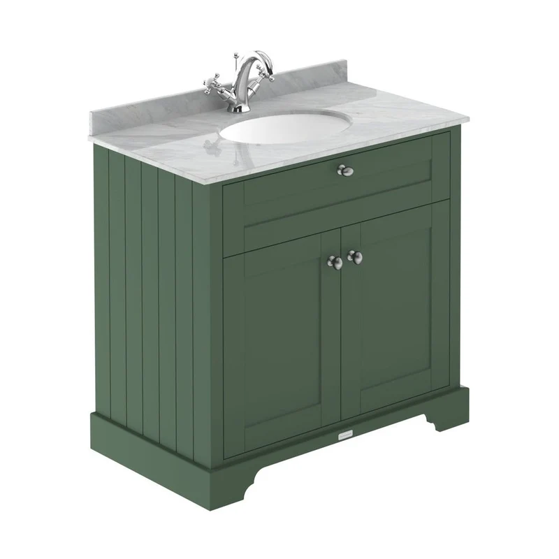 Hudson Reed Old London 800mm Cabinet & Marble Top (1th) Trad Hunter Green MDF Vinyl Smooth Matt 886x820x470mm - LOF829