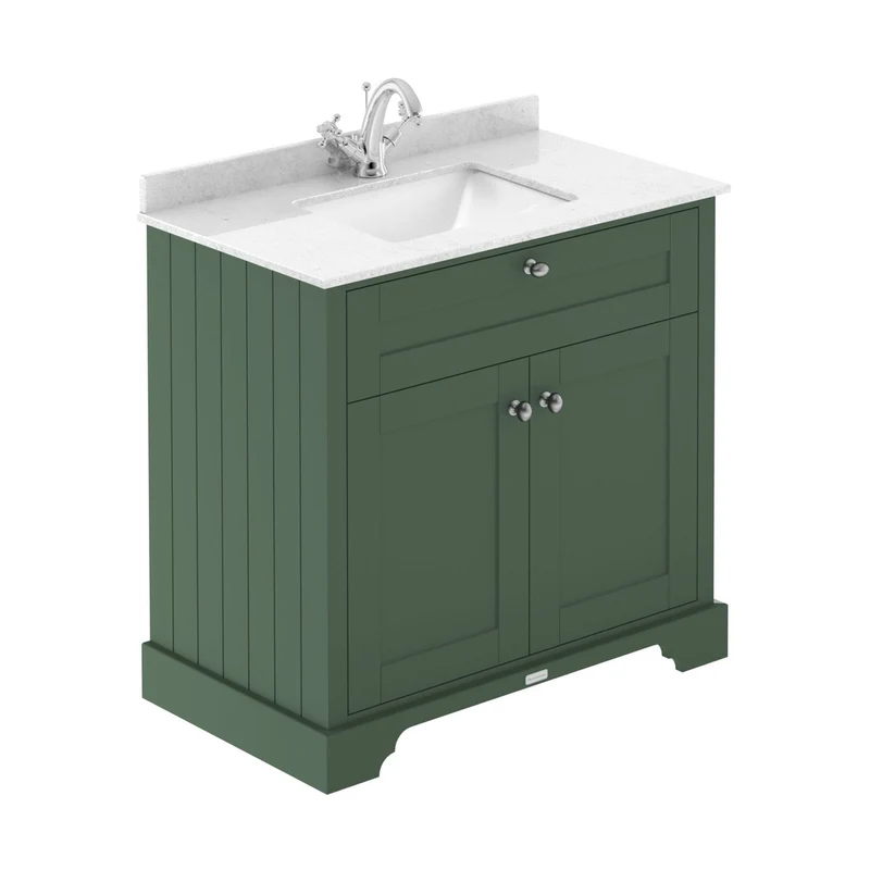 Hudson Reed Old London 800mm Cabinet & Marble Top (1th) Trad Hunter Green MDF Vinyl Smooth Matt 851x854x511mm