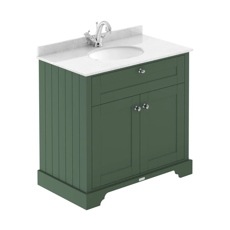 Hudson Reed Old London 800mm Cabinet & Marble Top (1th) Trad Hunter Green MDF Vinyl Smooth Matt 886x820x470mm - LOF828