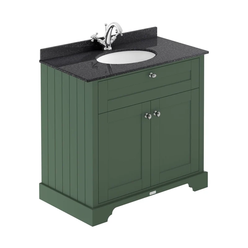 Hudson Reed Old London 800mm Cabinet & Marble Top (1th) Trad Hunter Green MDF Vinyl Smooth Matt 886x820x470mm - LOF827