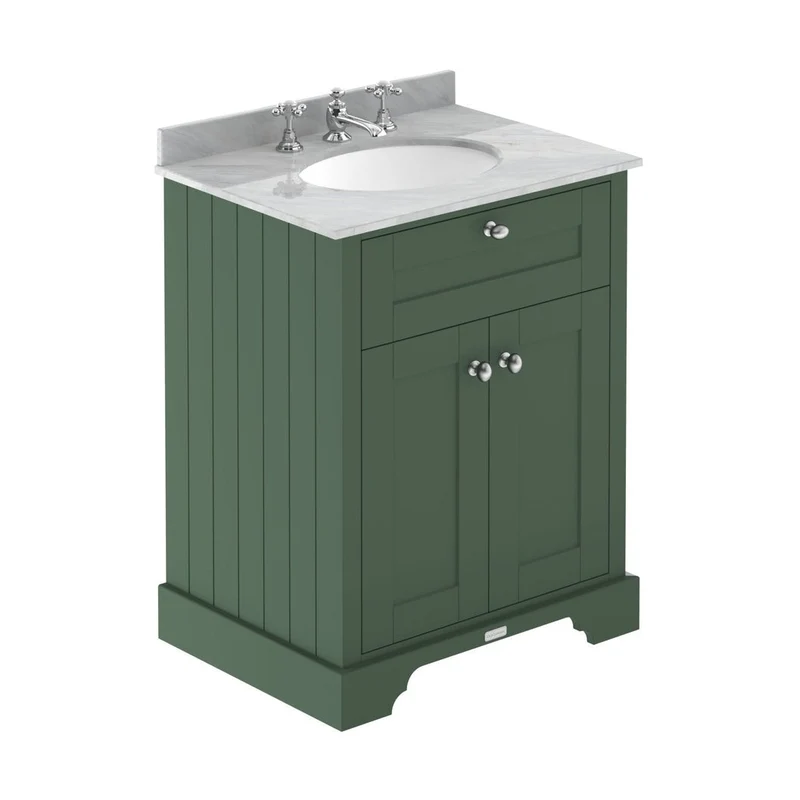 Hudson Reed Old London 600mm Cabinet & Marble Top (3th) Trad Hunter Green MDF Vinyl Smooth Matt 886x620x470mm - LOF826