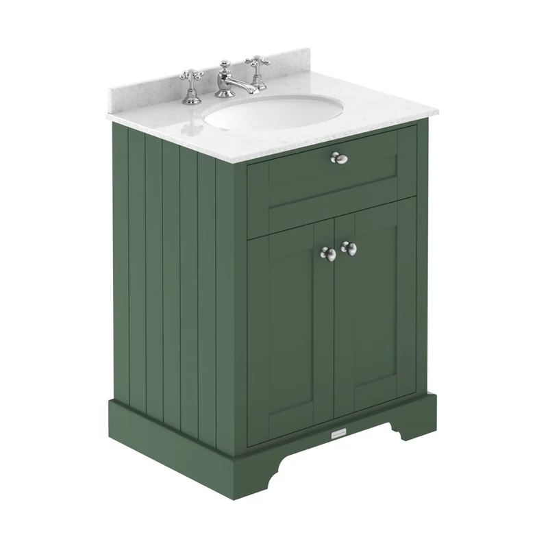 Hudson Reed Old London 600mm Cabinet & Marble Top (3th) Trad Hunter Green MDF Vinyl Smooth Matt 886x620x470mm - LOF825