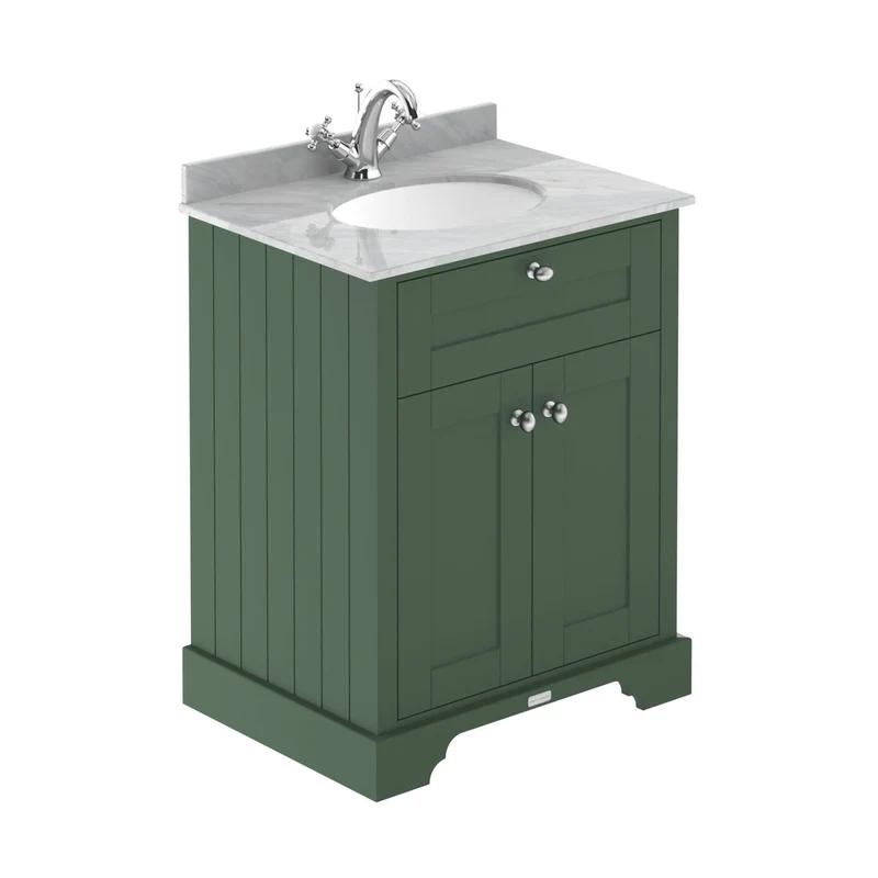 Hudson Reed Old London 600mm Cabinet & Marble Top (1th) Trad Hunter Green MDF Vinyl Smooth Matt 886x620x470mm - LOF823