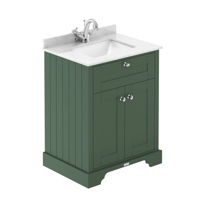 Hudson Reed Old London 600mm Cabinet & Marble Top (1th) Trad Hunter Green MDF Vinyl Smooth Matt 840x651x511mm