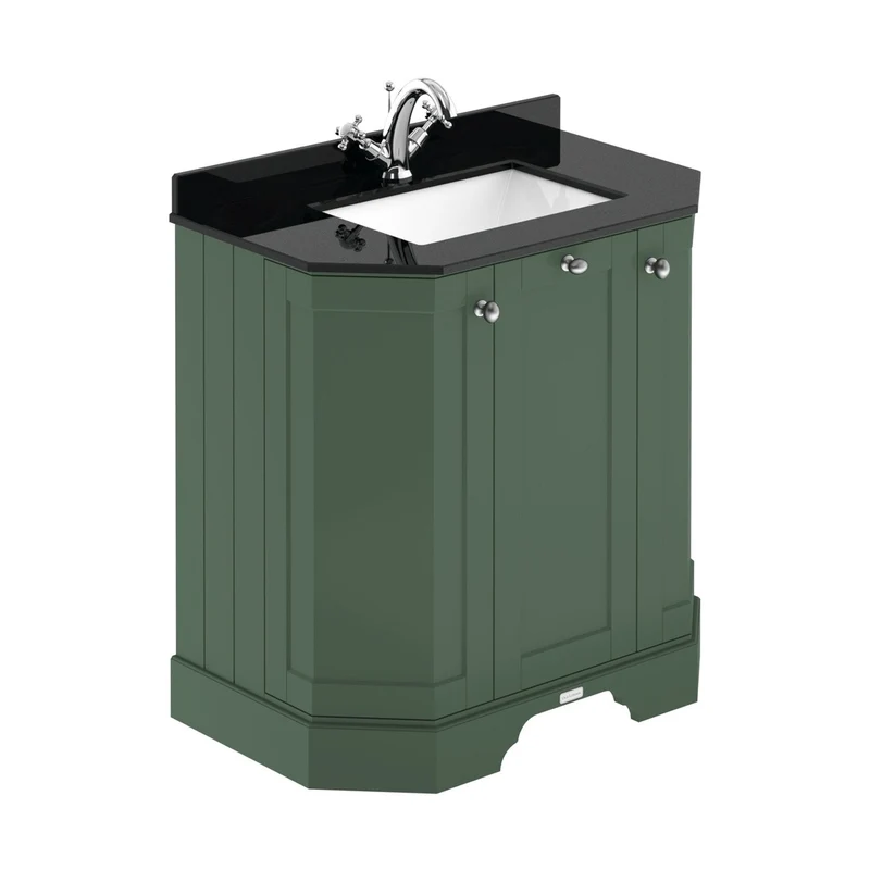 Hudson Reed Old London 750mm 3-door Angled Unit & Marble Top 1th Trad Hunter Green MDF Vinyl Smooth Matt 888x786x470mm - LOF818