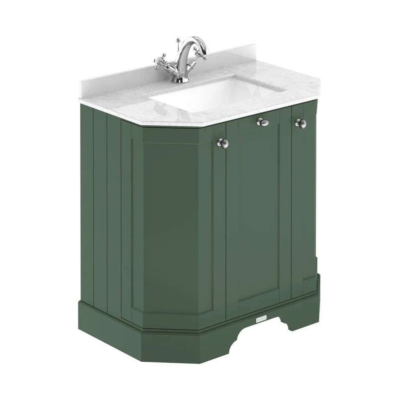 Hudson Reed Old London 750mm 3-door Angled Unit & Marble Top 1th Trad Hunter Green MDF Vinyl Smooth Matt 888x786x470mm - LOF817