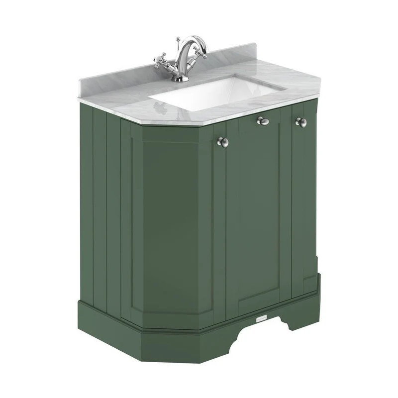 Hudson Reed Old London 750mm 3-door Angled Unit & Marble Top 1th Trad Hunter Green MDF Vinyl Smooth Matt 888x786x470mm - LOF816