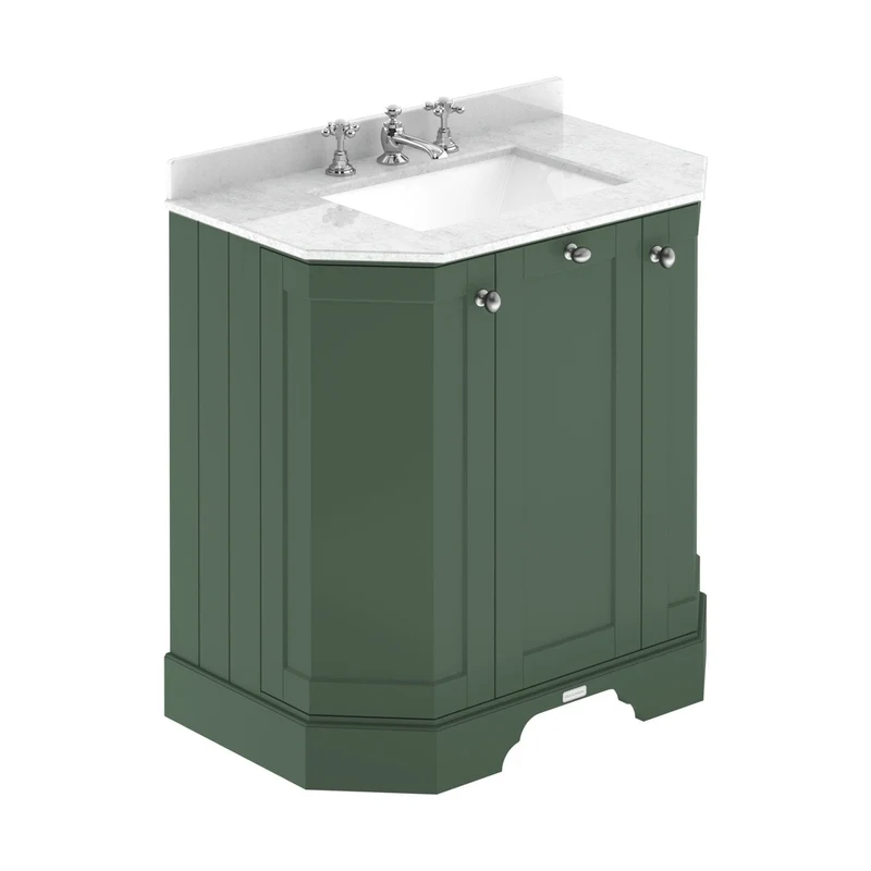 Hudson Reed Old London 750mm 3-door Angled Unit & Marble Top 3th Trad Hunter Green MDF Vinyl Smooth Matt 888x786x470mm - LOF814