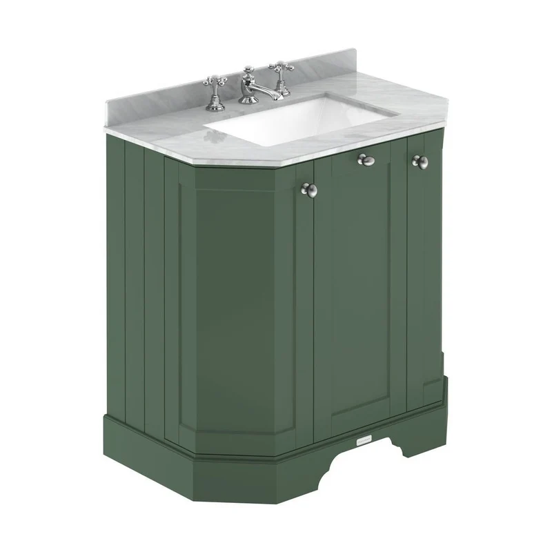 Hudson Reed Old London 750mm 3-door Angled Unit & Marble Top 3th Trad Hunter Green MDF Vinyl Smooth Matt 888x786x470mm - LOF813