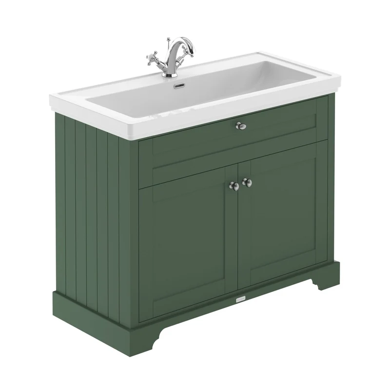 Hudson Reed Old London 1000mm 2-door Unit & Classic Fireclay Basin 1th Trad Hunter Green Fireclay,MDF Vinyl Smooth Matt 867x1030x470mm
