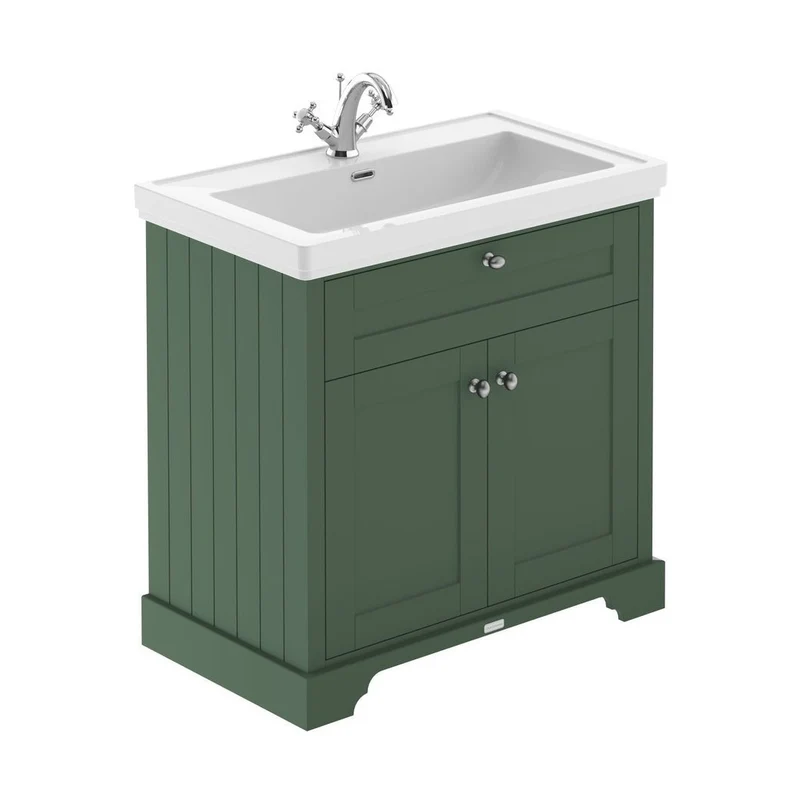 Hudson Reed Old London 800mm 2-door Vanity & Classic Basin 1th Trad Hunter Green MDF Vinyl Smooth Matt 875x830x471mm