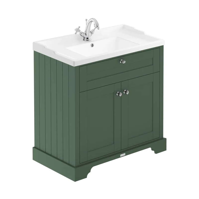 Hudson Reed Old London 800mm Cabinet & Basin (1th) Trad Hunter Green MDF Vinyl Smooth Matt 868x820x470mm