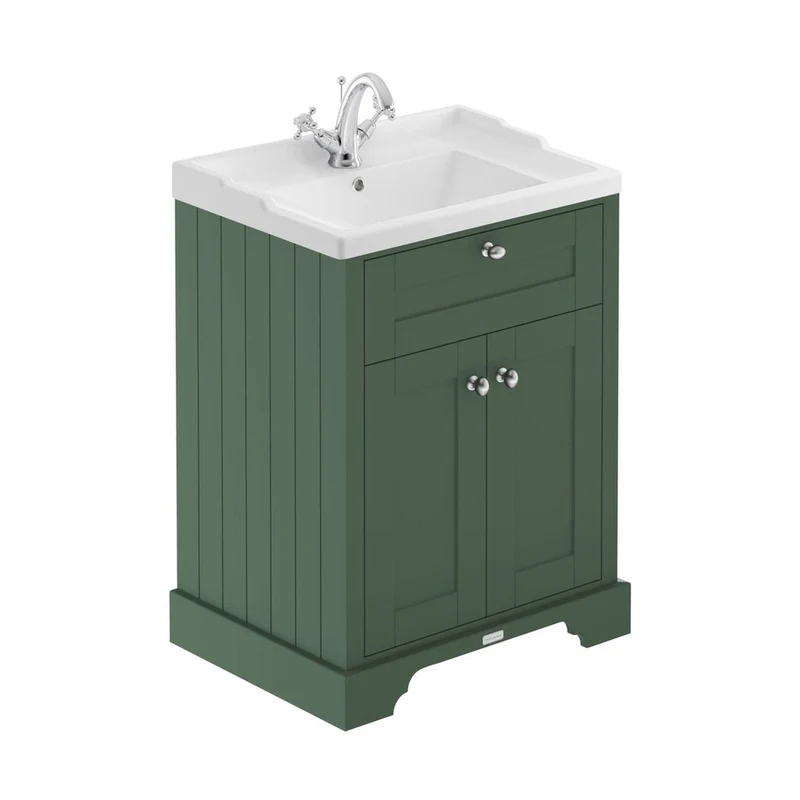 Hudson Reed Old London 600mm Cabinet & Basin (1th) Trad Hunter Green MDF Vinyl Smooth Matt 868x620x470mm