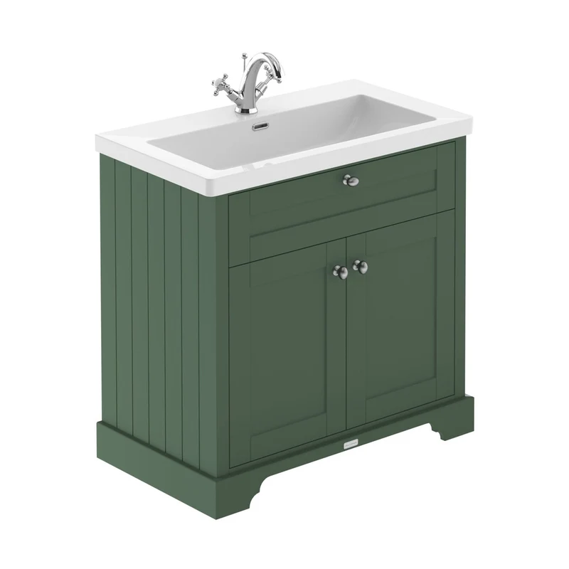 Hudson Reed Old London 800mm 2-door Unit & Contemp Fireclay Basin 1th Trad Hunter Green Fireclay,MDF Vinyl Smooth Matt 855x813x462mm