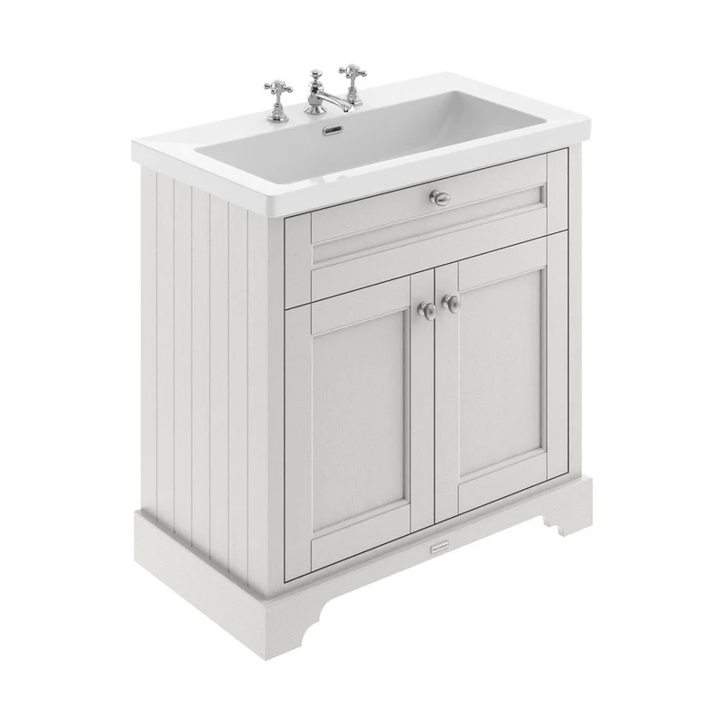Hudson Reed Old London 800mm 2-door Unit & Contemp Fireclay Basin 3th Trad Timeless Sand Fireclay,MDF Vinyl Textured Woodgrain 855x813x462mm