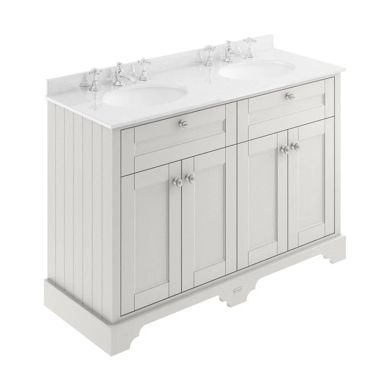 Hudson Reed Old London 1200mm Cabinet & Double Marble Top (3th) Trad Timeless Sand MDF Vinyl Textured Woodgrain 886x1220x470mm - LOF467