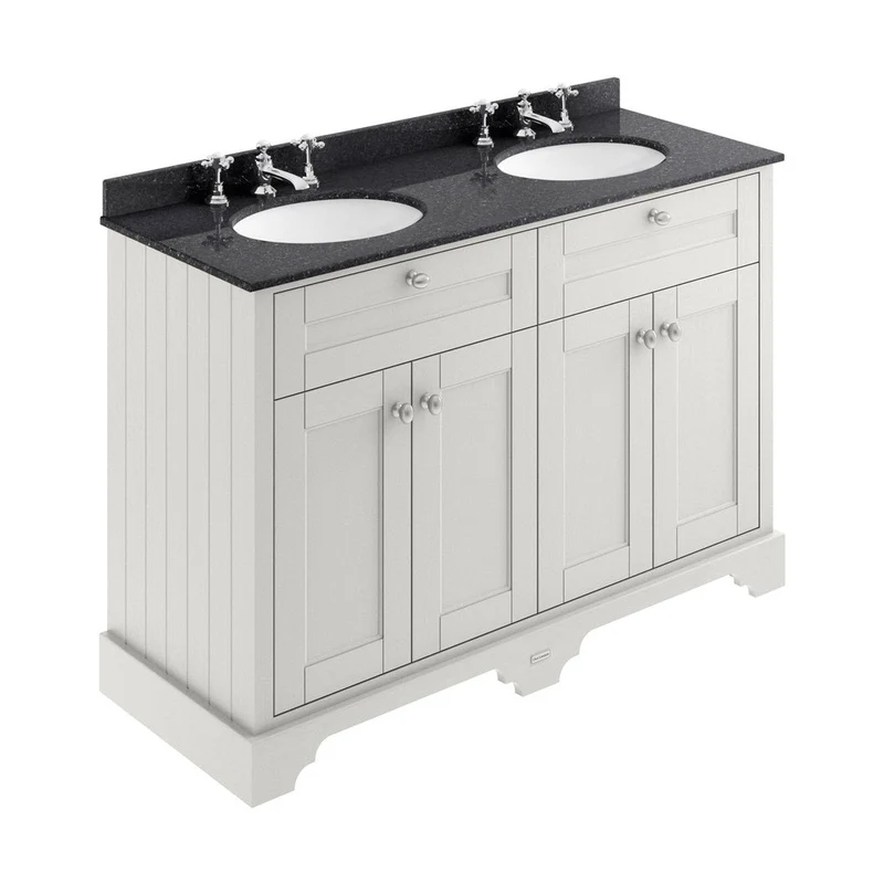 Hudson Reed Old London 1200mm Cabinet & Double Marble Top (3th) Trad Timeless Sand MDF Vinyl Textured Woodgrain 886x1220x470mm - LOF466