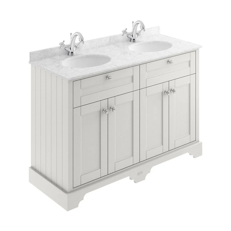 Hudson Reed Old London 1200mm Cabinet & Double Marble Top (1th) Trad Timeless Sand MDF Vinyl Textured Woodgrain 886x1220x470mm - LOF465