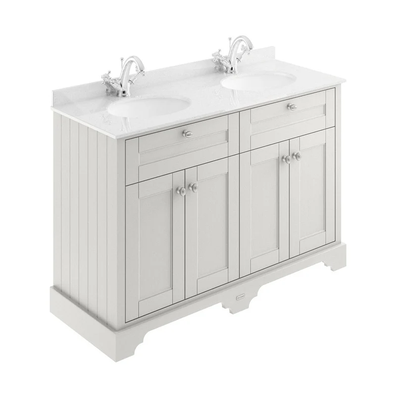 Hudson Reed Old London 1200mm Cabinet & Double Marble Top (1th) Trad Timeless Sand MDF Vinyl Textured Woodgrain 886x1220x470mm - LOF464