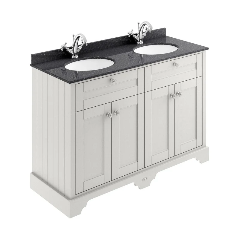Hudson Reed Old London 1200mm Cabinet & Double Marble Top (1th) Trad Timeless Sand MDF Vinyl Textured Woodgrain 886x1220x470mm - LOF463
