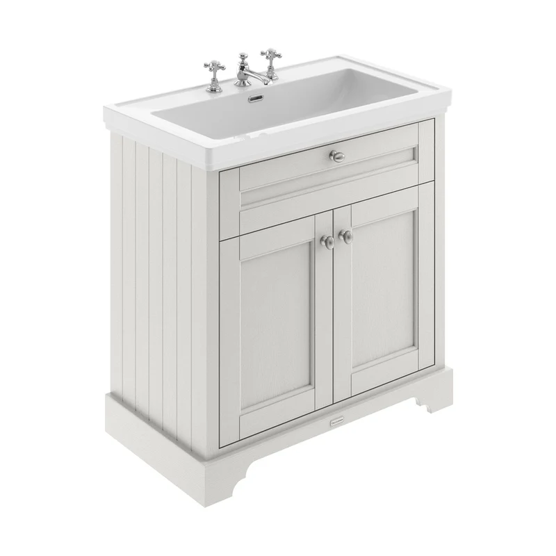 Hudson Reed Old London 800mm 2-door Vanity & Classic Basin 3th Trad Timeless Sand MDF Vinyl Textured Woodgrain 875x830x471mm