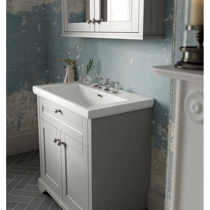 Hudson Reed Old London 800mm 2-door Vanity & Classic Basin 3th Trad Timeless Sand MDF Vinyl Textured Woodgrain 875x830x471mm