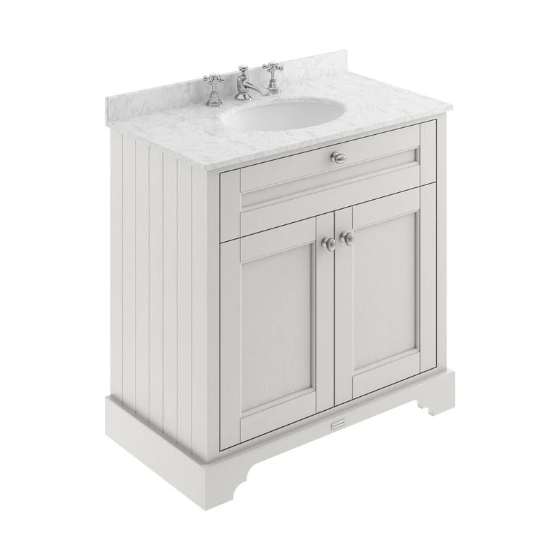 Hudson Reed Old London 800mm Cabinet & Marble Top (3th) Trad Timeless Sand MDF Vinyl Textured Woodgrain 886x820x470mm - LOF432
