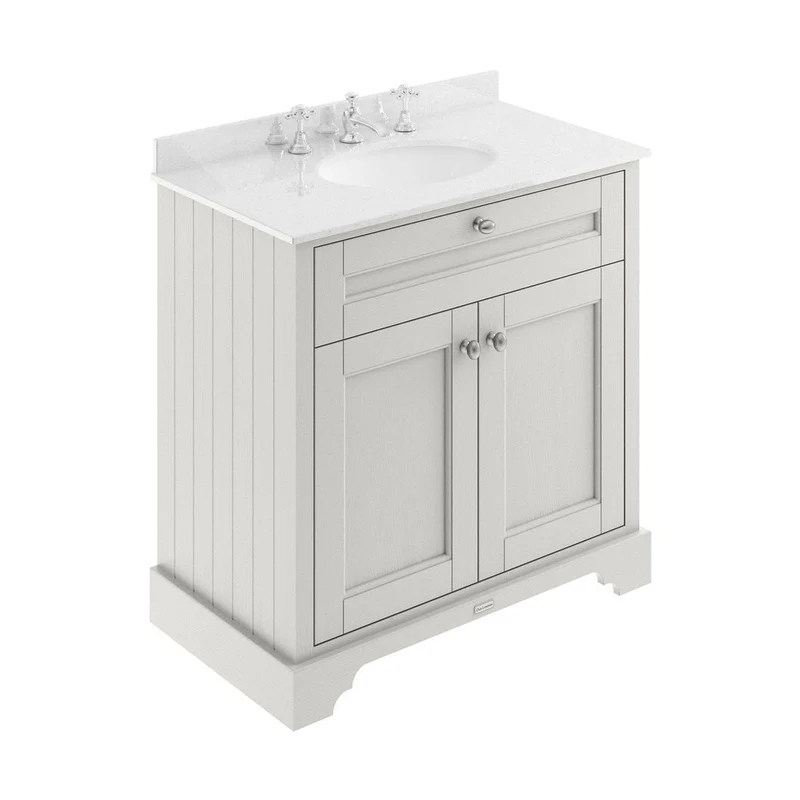 Hudson Reed Old London 800mm Cabinet & Marble Top (3th) Trad Timeless Sand MDF Vinyl Textured Woodgrain 886x820x470mm - LOF431