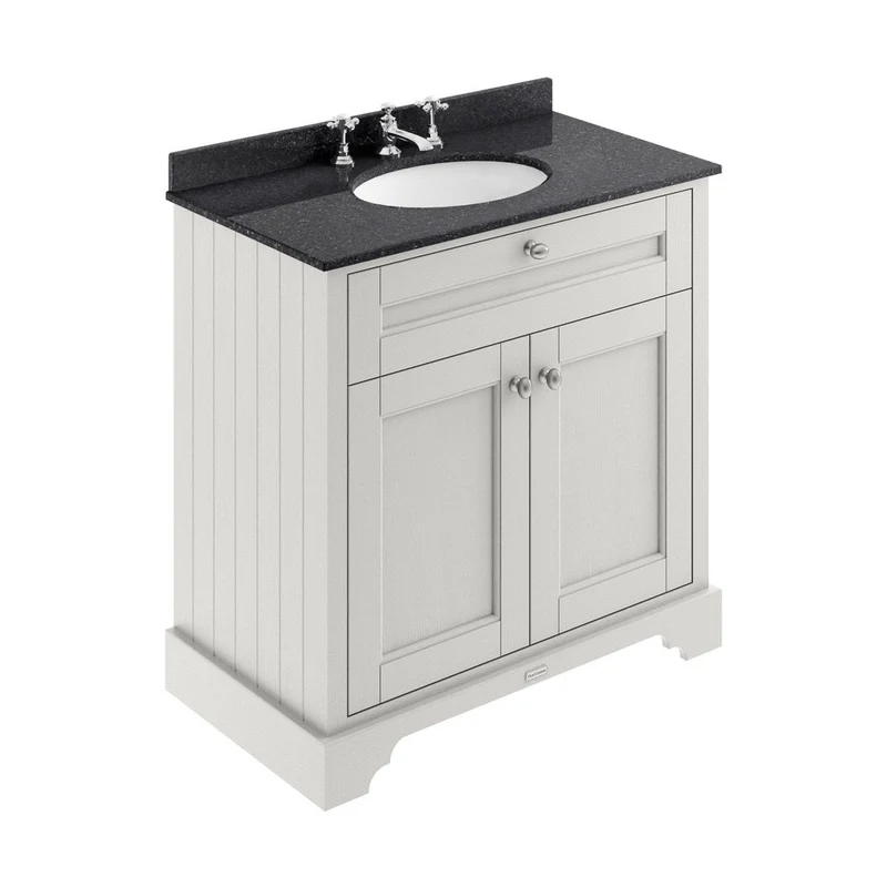 Hudson Reed Old London 800mm Cabinet & Marble Top (3th) Trad Timeless Sand MDF Vinyl Textured Woodgrain 886x820x470mm - LOF430