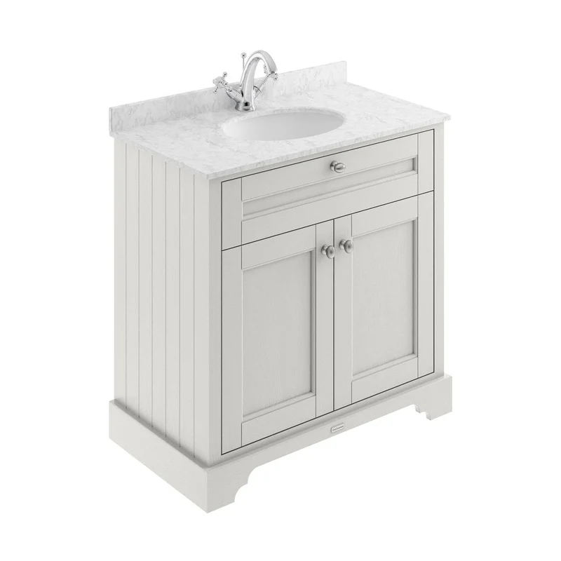 Hudson Reed Old London 800mm Cabinet & Marble Top (1th) Trad Timeless Sand MDF Vinyl Textured Woodgrain 886x820x470mm - LOF429