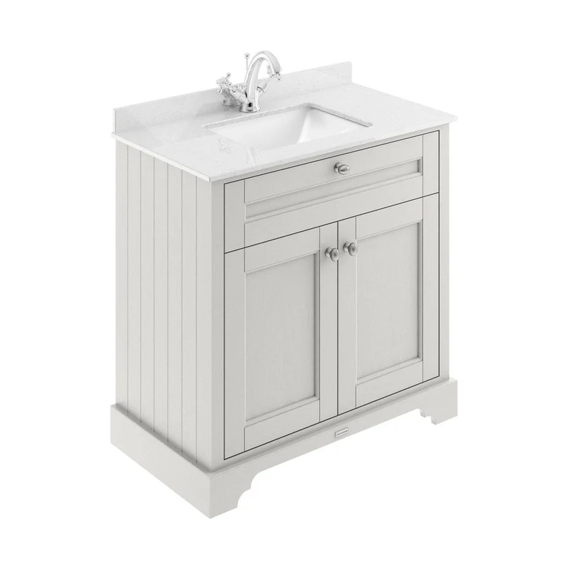 Hudson Reed Old London 800mm Cabinet & Marble Top (1th) Trad Timeless Sand MDF Vinyl Textured Woodgrain 845x860x505mm