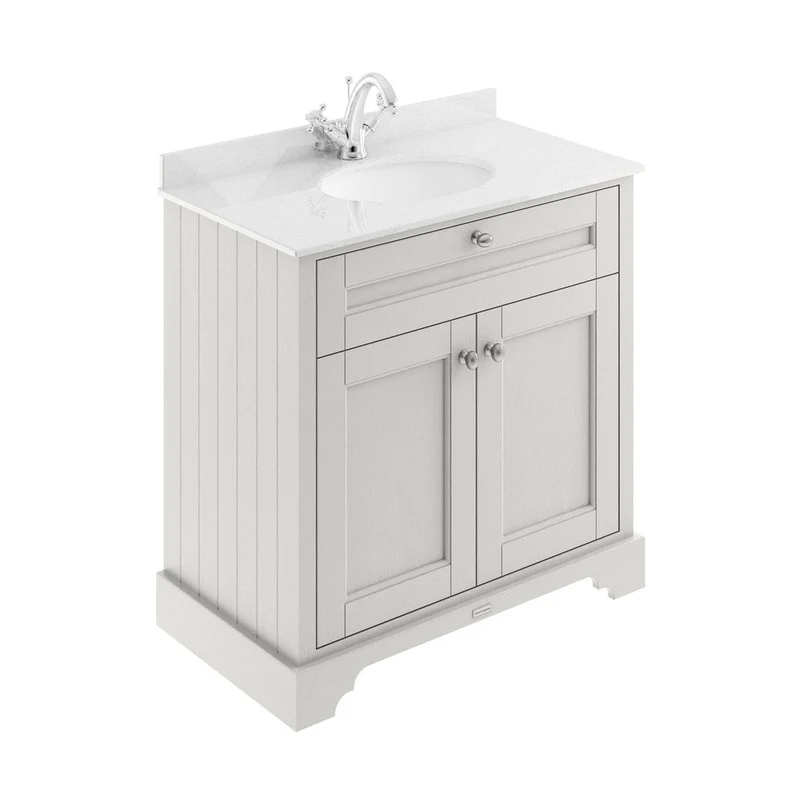 Hudson Reed Old London 800mm Cabinet & Marble Top (1th) Trad Timeless Sand MDF Vinyl Textured Woodgrain 886x820x470mm - LOF428